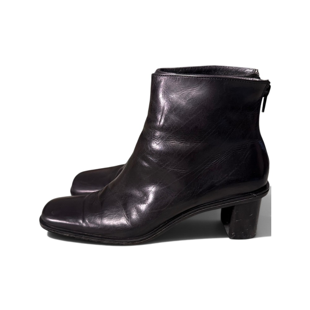 Vintage Y2K Via Spiga Black Leather Square Toe Ankle Boots Made in Italy 9M